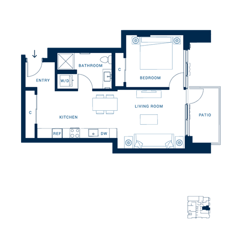 Shoresmith Apartments 1x1 H Floor Plan